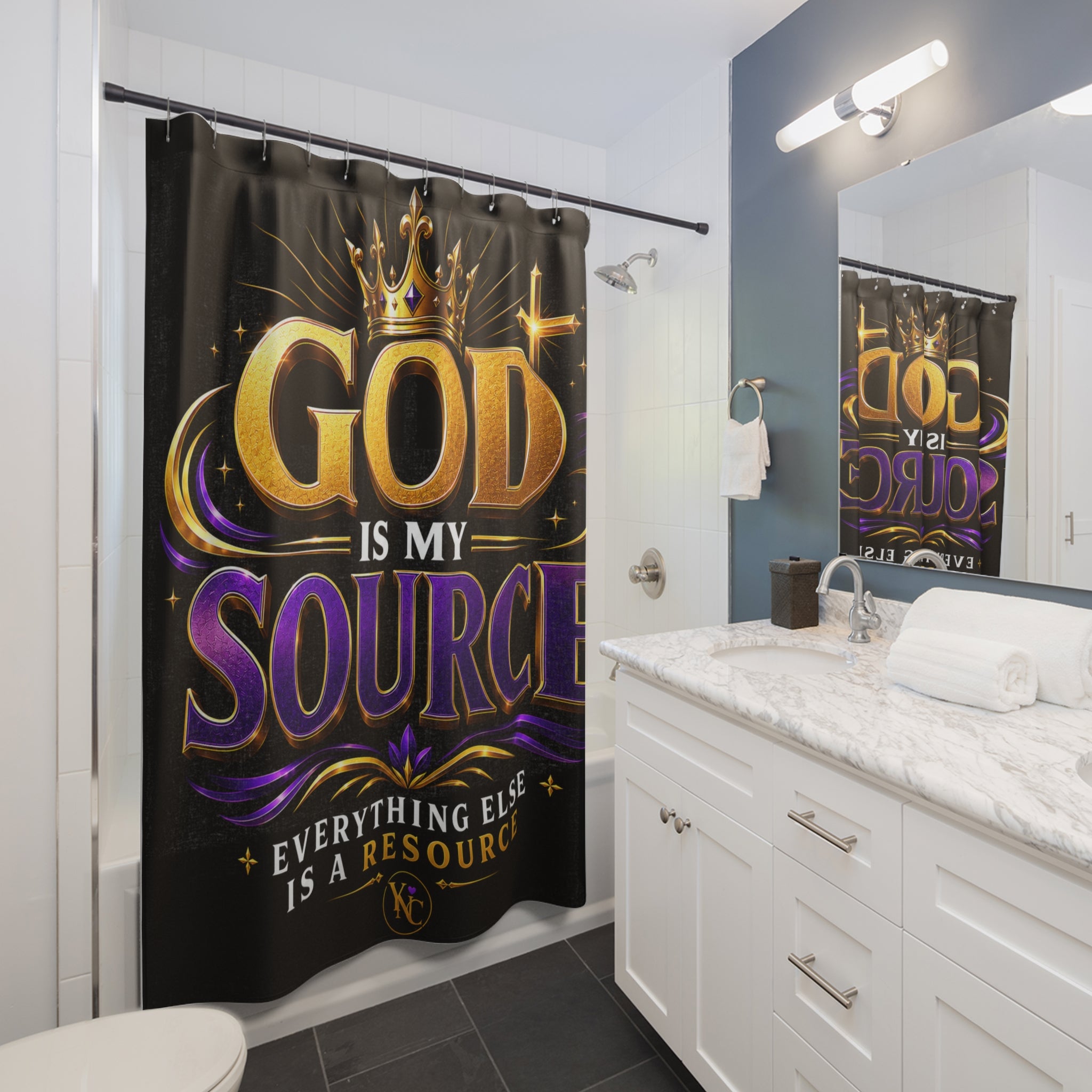 God Is My Source Shower Curtain | Christian Bathroom Decor | Inspirational Faith Bath Curtain | Religious Home Decor