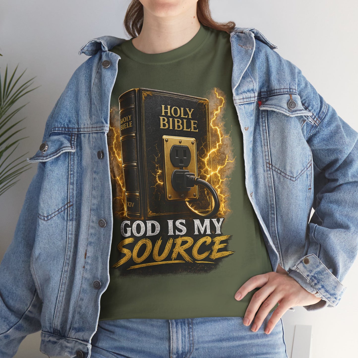 God Is My Source T-Shirt | Holy Bible Power Outlet Christian Tee | Unisex Heavy Cotton Tee