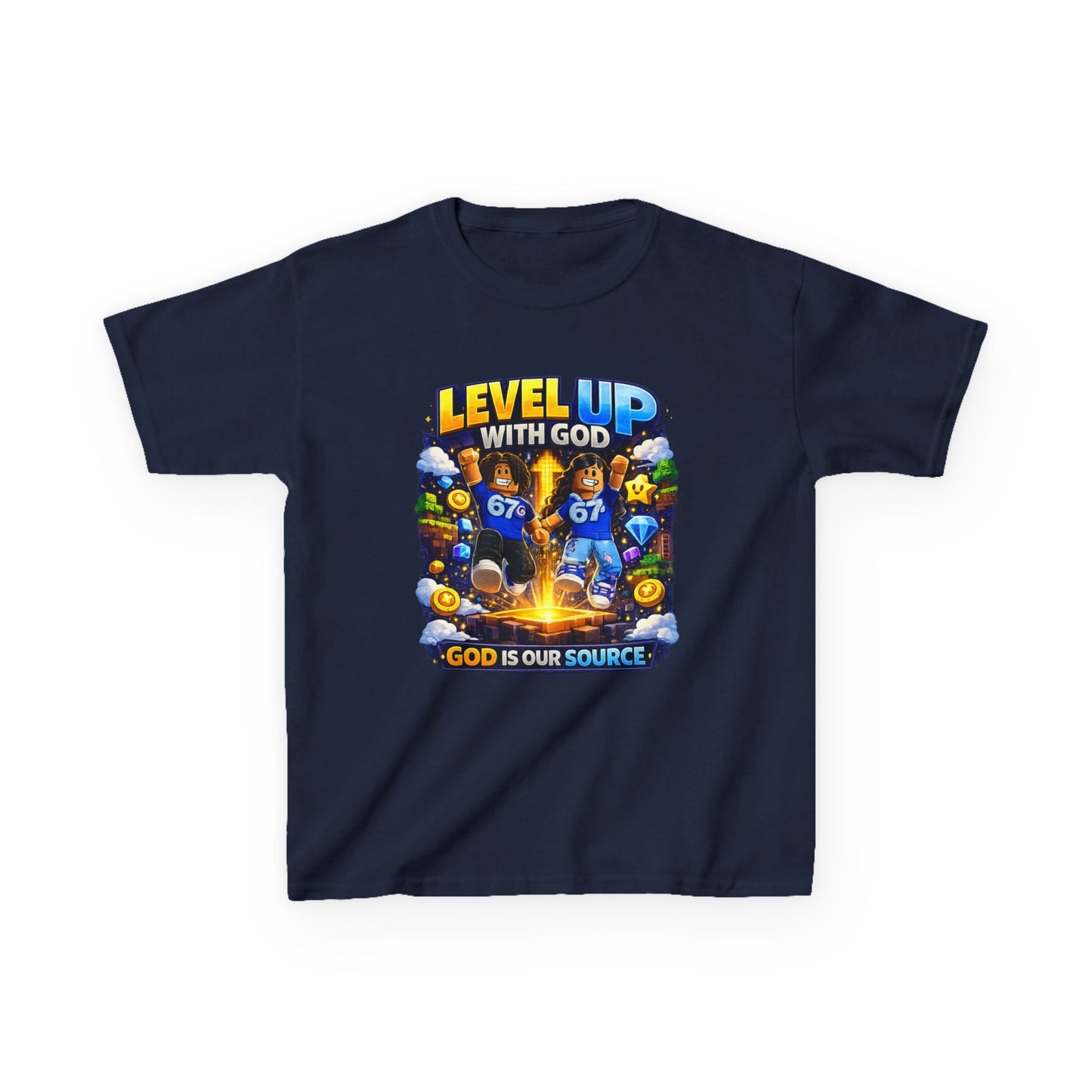 Level Up With God™ Kids Personalized Christian T-Shirt | Upload Your Own Avatar | Faith-Based Custom Tee
