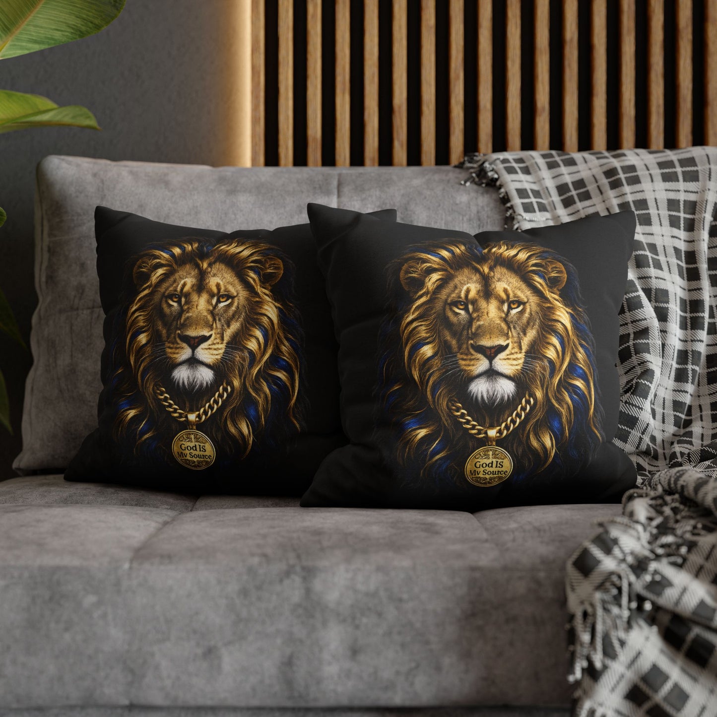 God Is My Source Lion Pillow Cover | Christian Decorative Throw Pillow Cover | Faith-Inspired Home Décor | Double-Sided Print