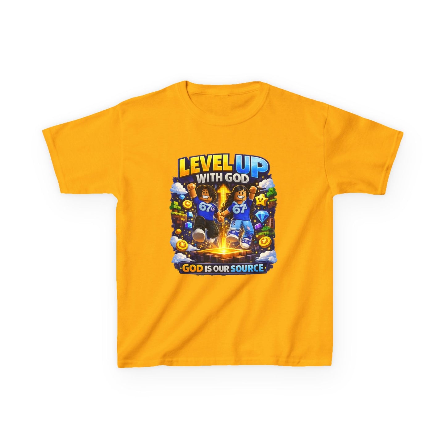 Level Up With God™ Kids Personalized Christian T-Shirt | Upload Your Own Avatar | Faith-Based Custom Tee
