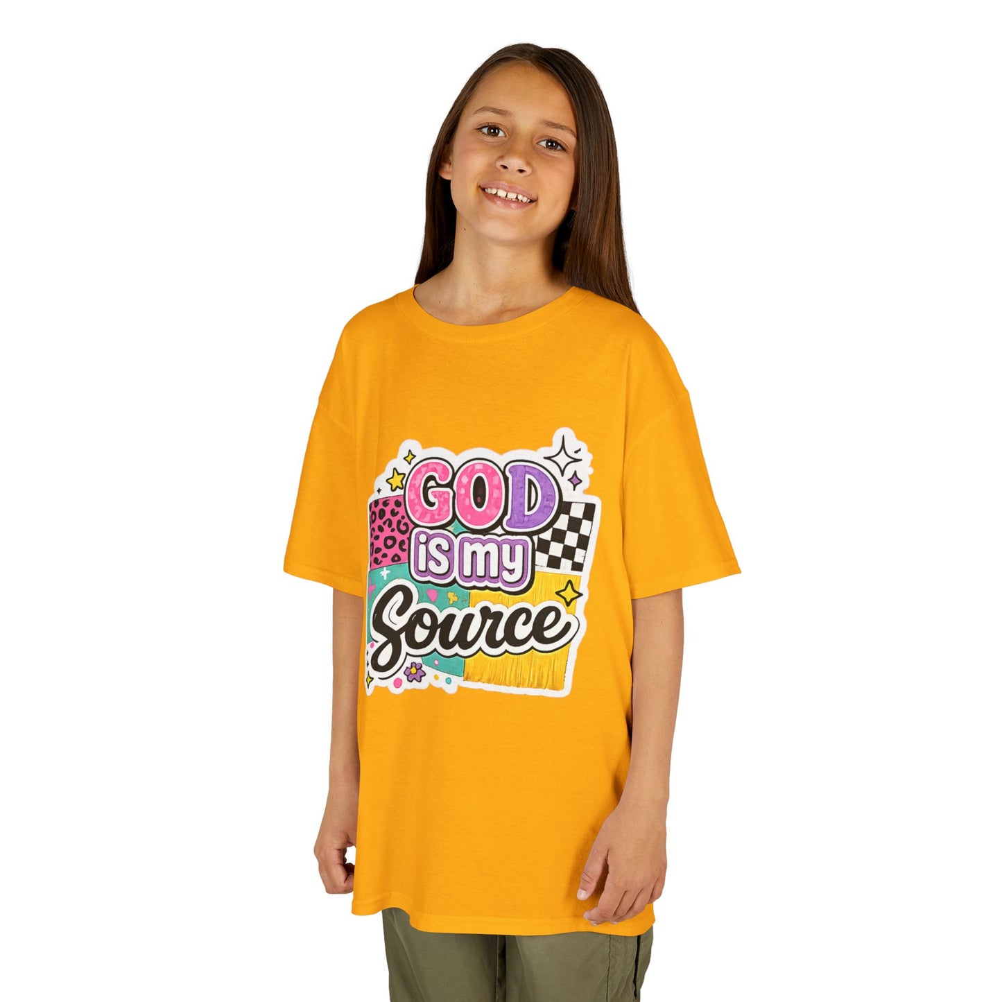 God Is My Source™ Kids Christian T-Shirt | Retro Faith Graphic Tee |