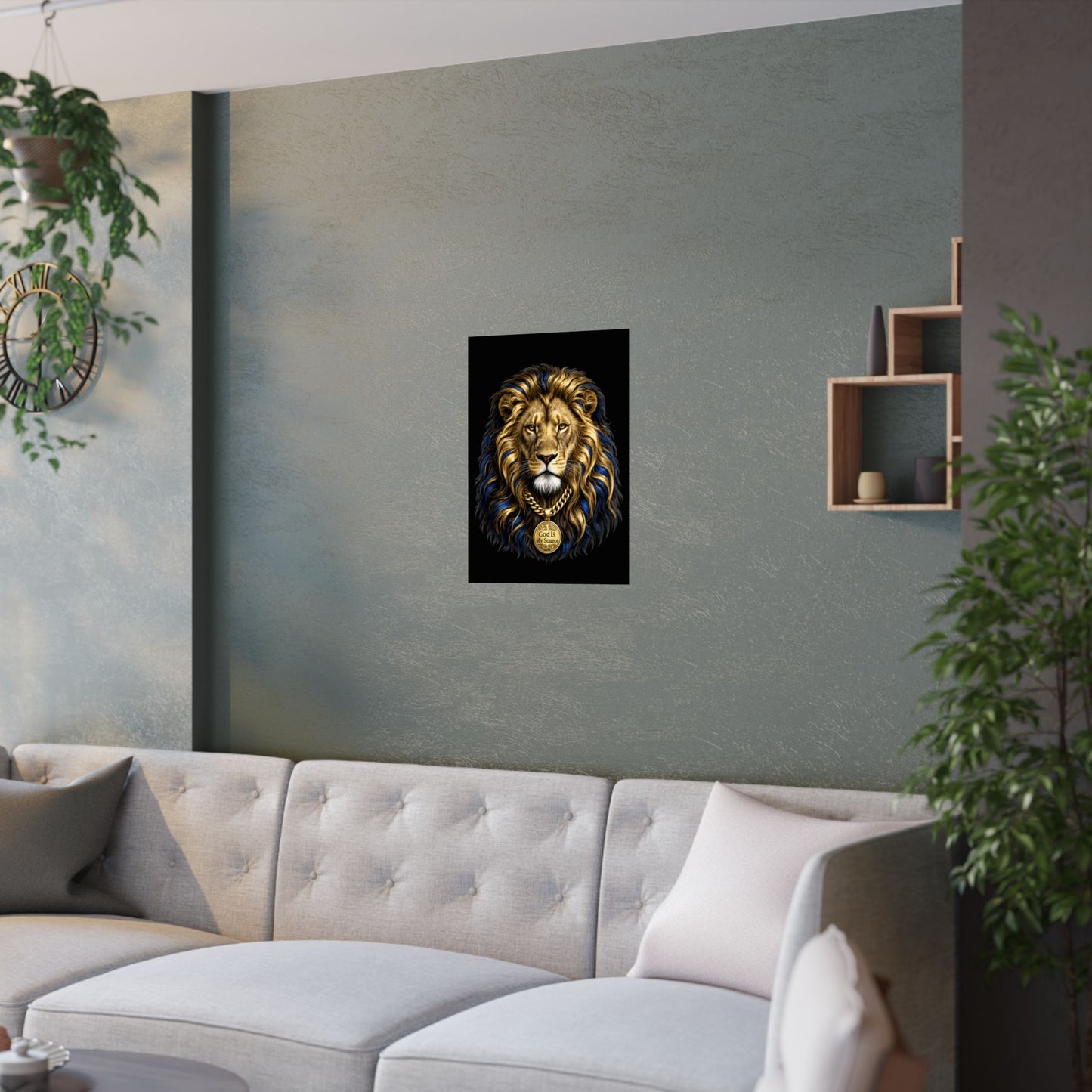 God Is My Source Lion Satin Poster | Christian Wall Art
