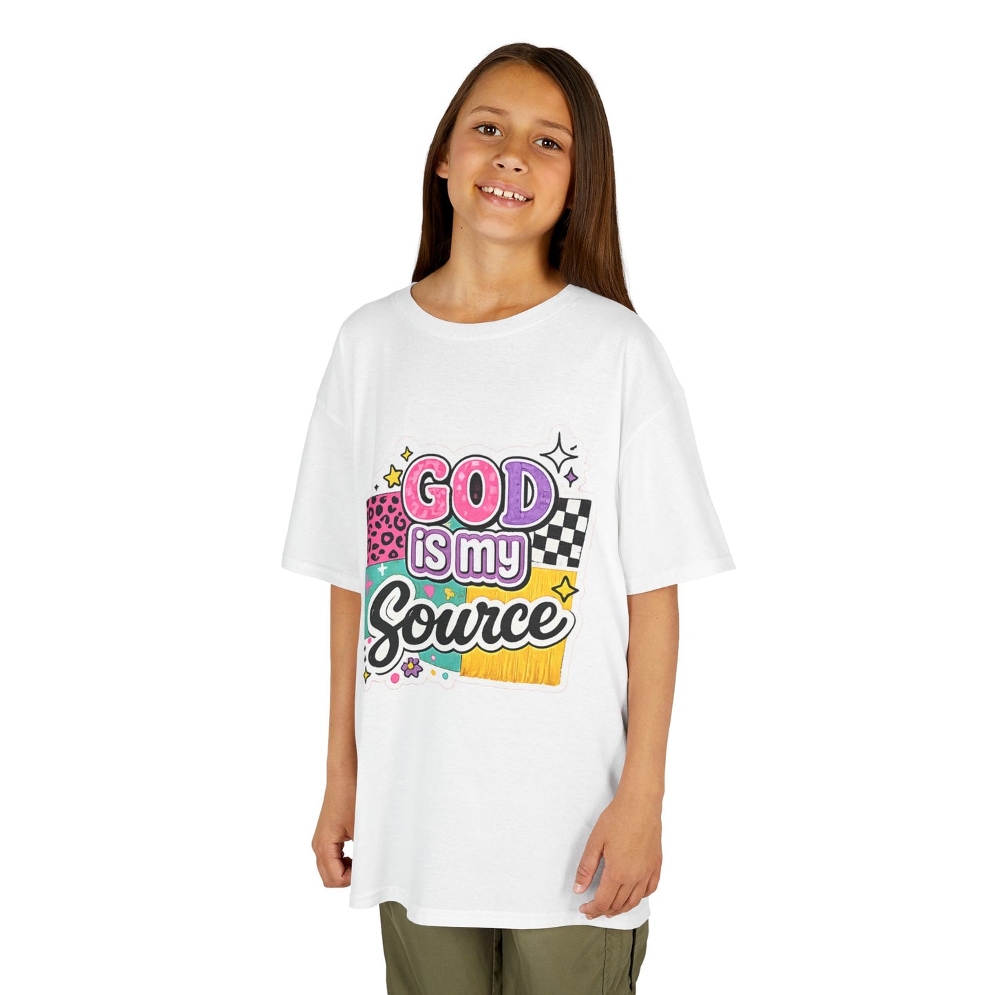 God Is My Source™ Kids Christian T-Shirt | Retro Faith Graphic Tee |