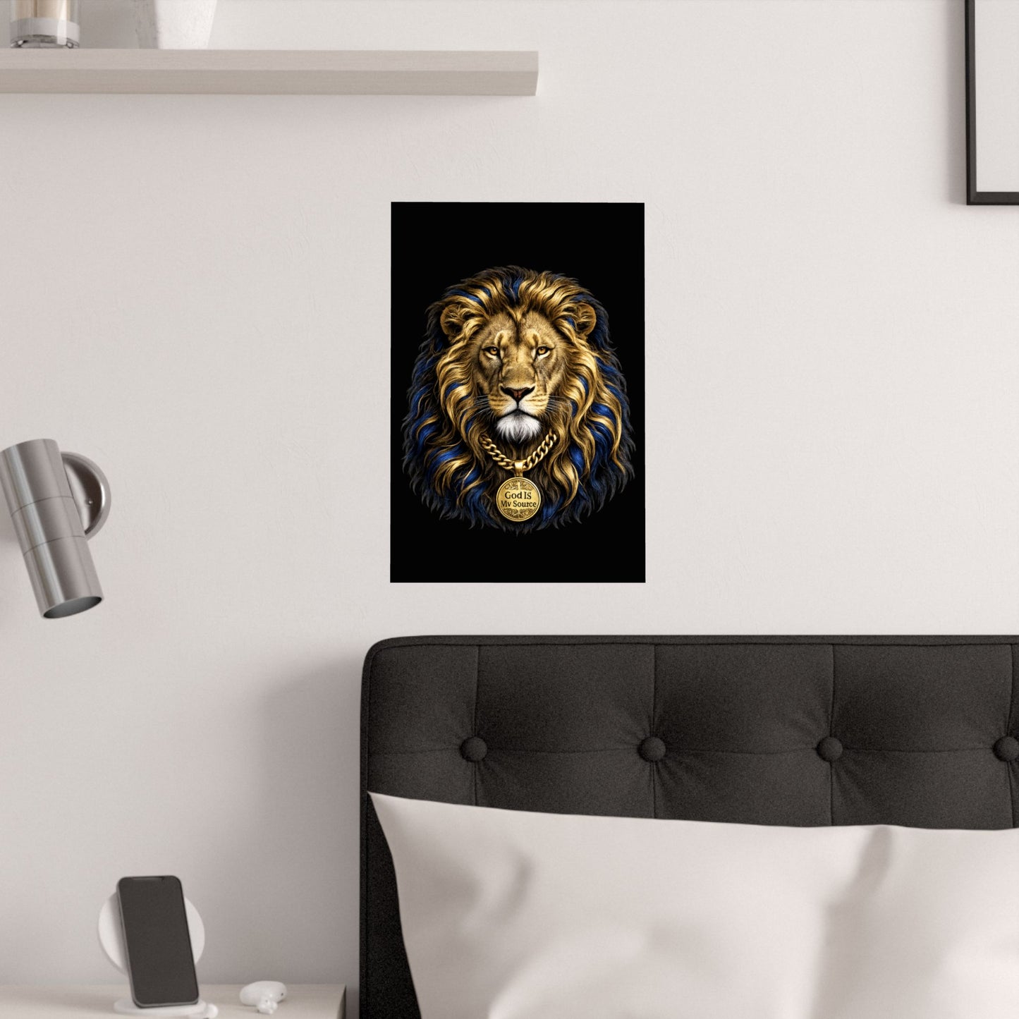 God Is My Source Lion Satin Poster | Christian Wall Art