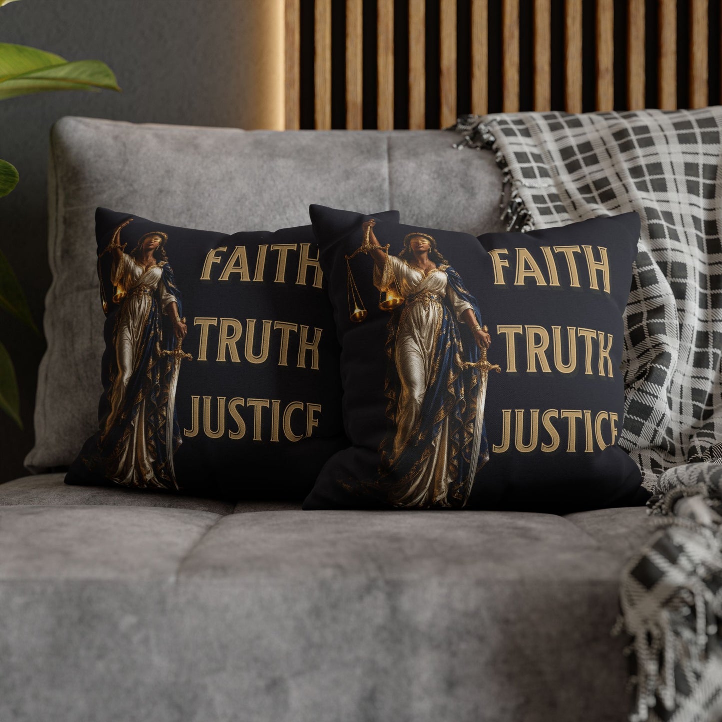 Lady of Justice Throw Pillow Cover | Faith • Truth • Justice Decorative Pillow
