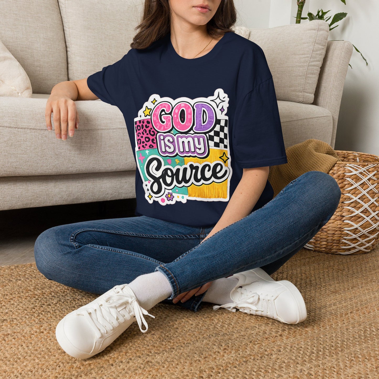 God Is My Source T‑Shirt — Colorful Faith Graphic Tee--Retro Christian Graphic Tee