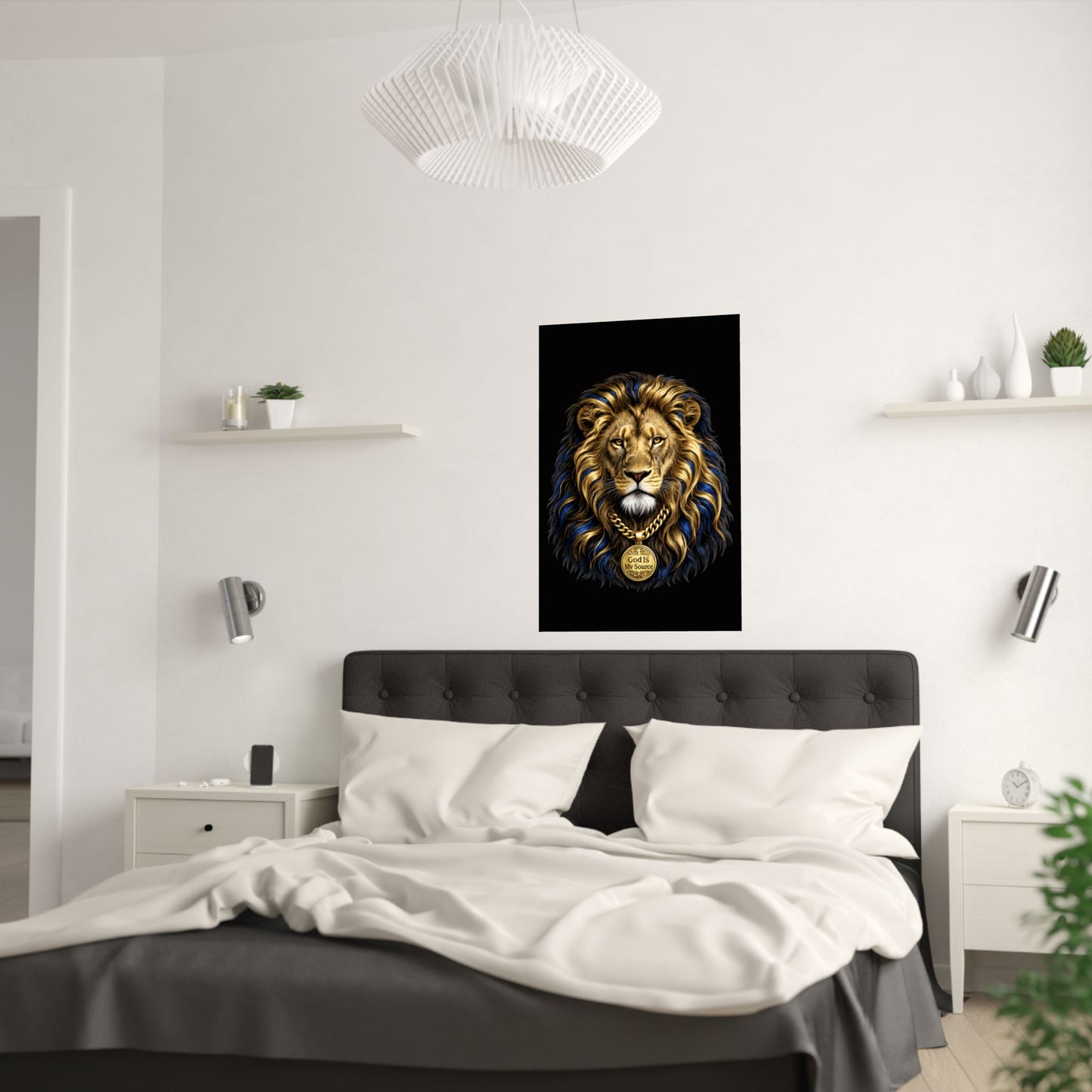 God Is My Source Lion Satin Poster | Christian Wall Art