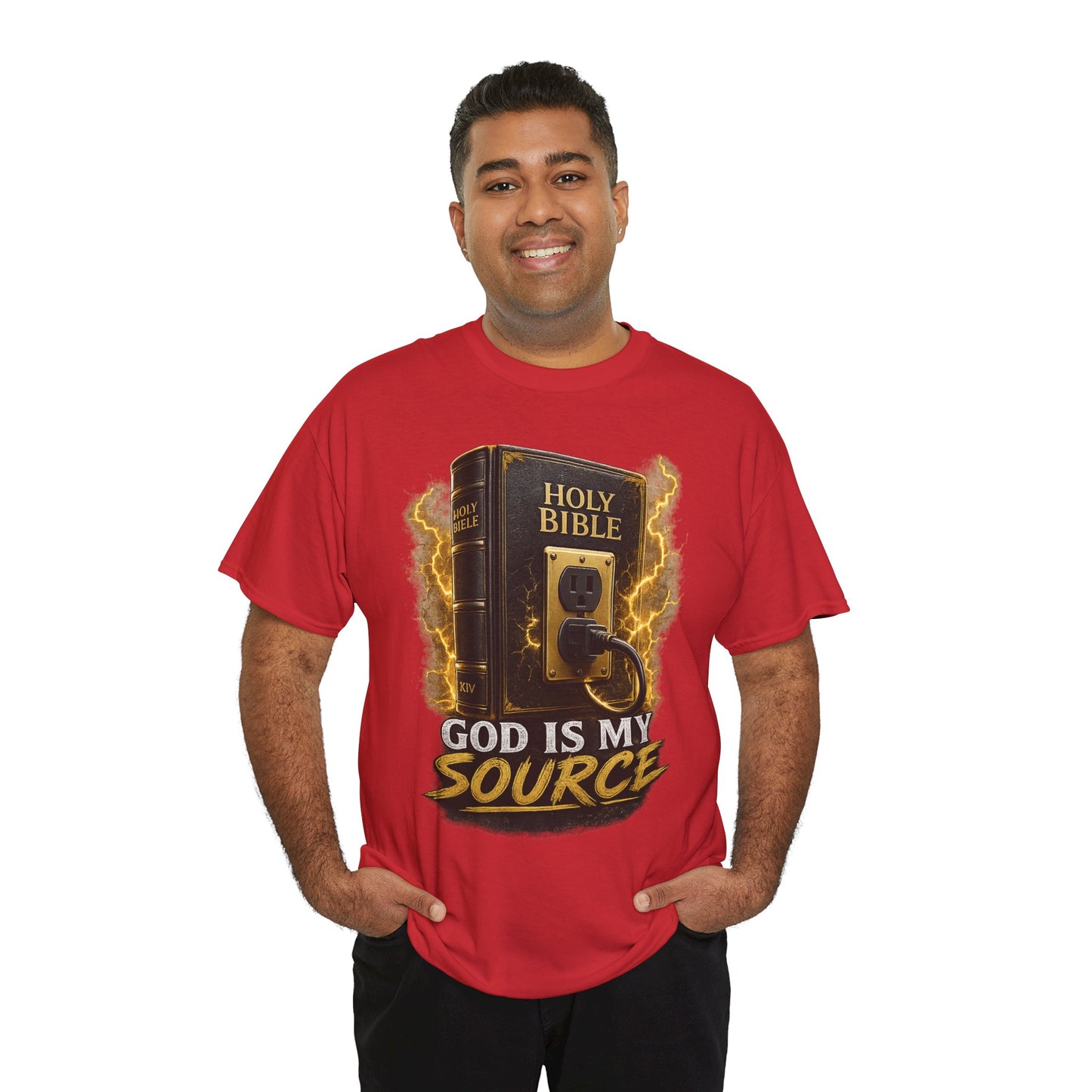 God Is My Source T-Shirt | Holy Bible Power Outlet Christian Tee | Unisex Heavy Cotton Tee