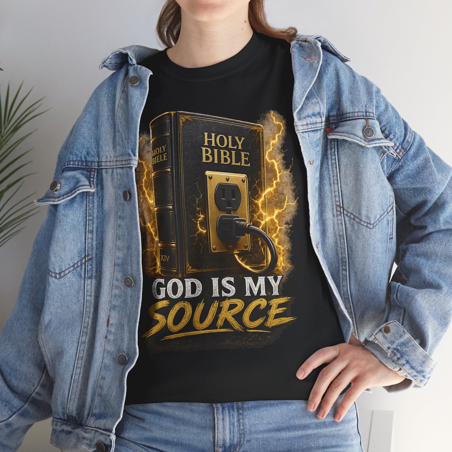 God Is My Source T-Shirt | Holy Bible Power Outlet Christian Tee | Unisex Heavy Cotton Tee