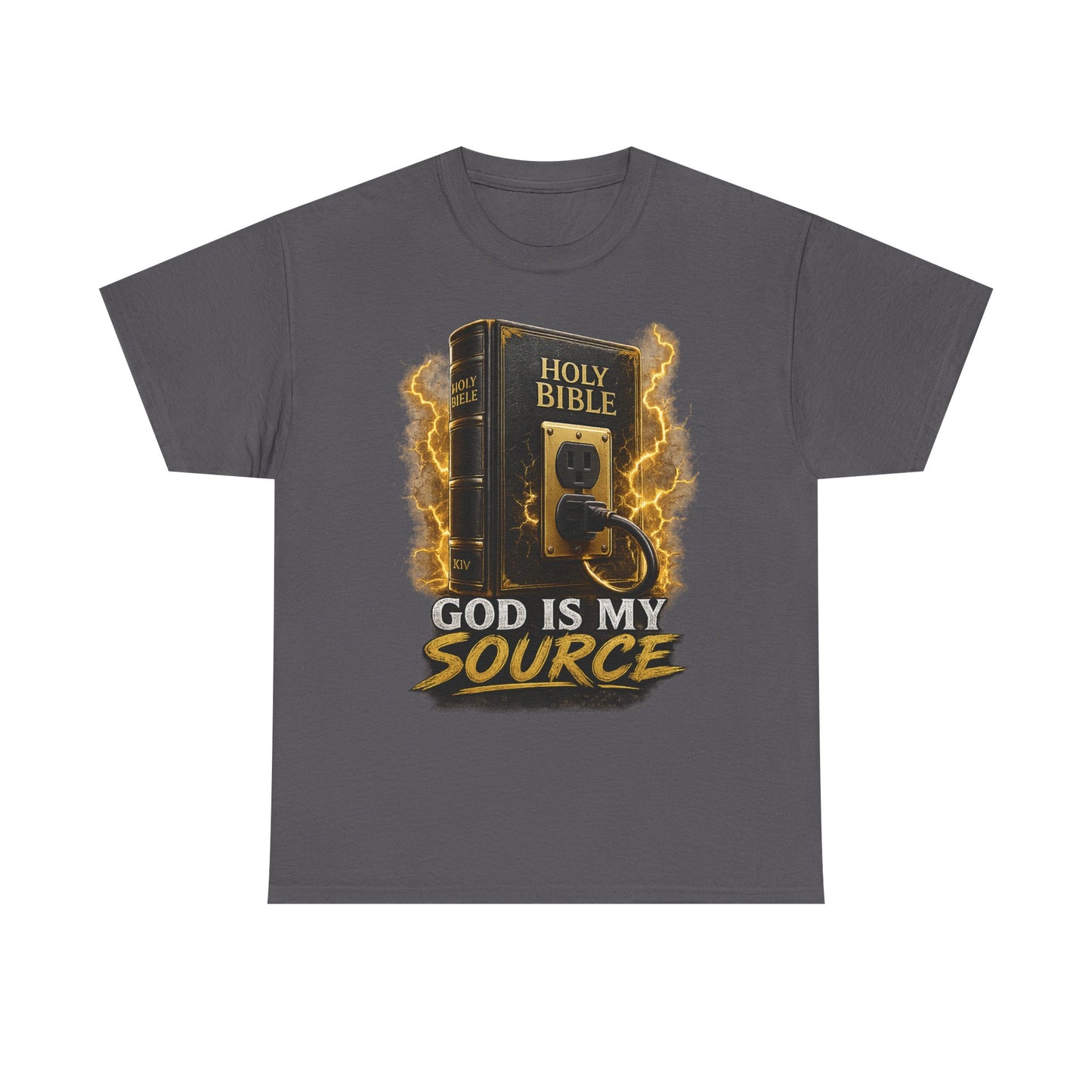 God Is My Source T-Shirt | Holy Bible Power Outlet Christian Tee | Unisex Heavy Cotton Tee