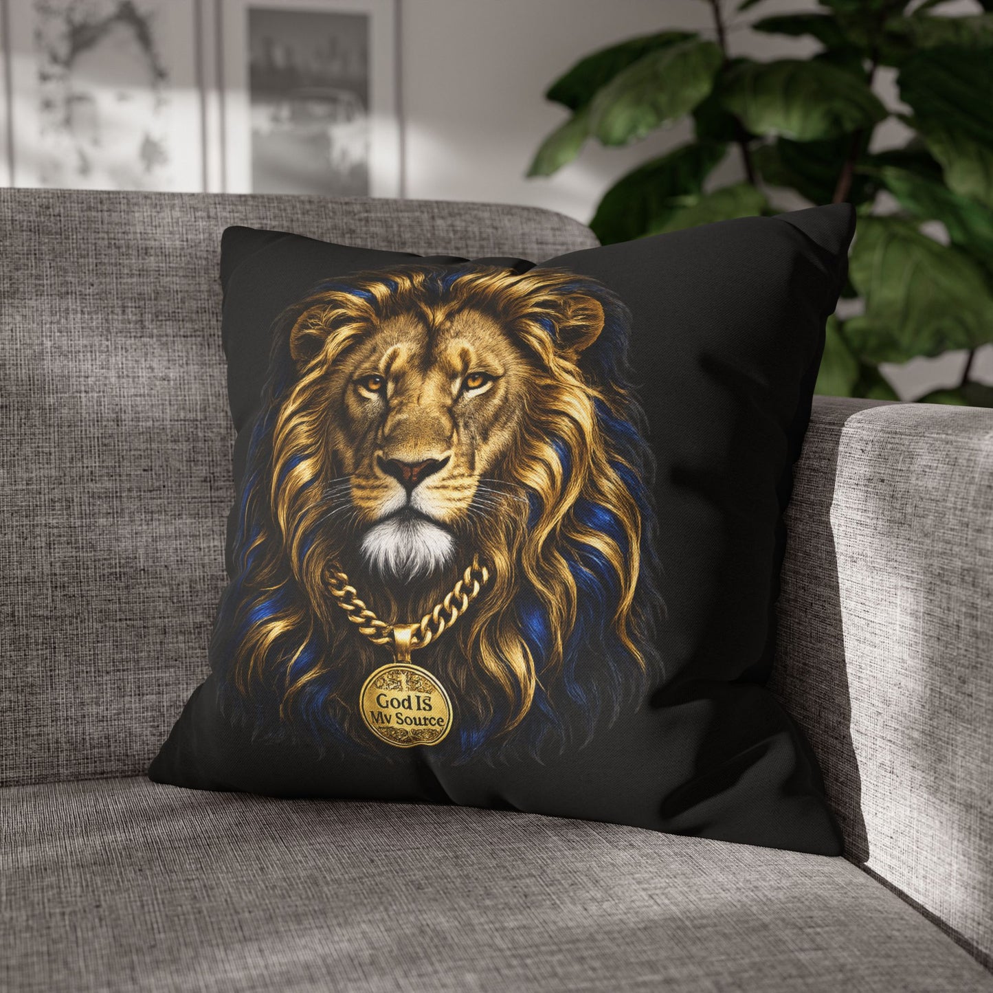 God Is My Source Lion Pillow Cover | Christian Decorative Throw Pillow Cover | Faith-Inspired Home Décor | Double-Sided Print