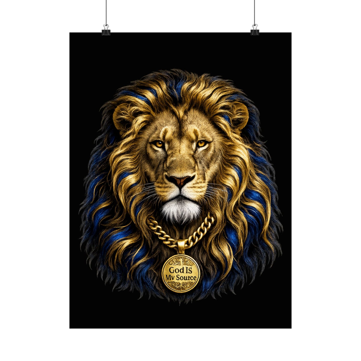 God Is My Source Lion Satin Poster | Christian Wall Art