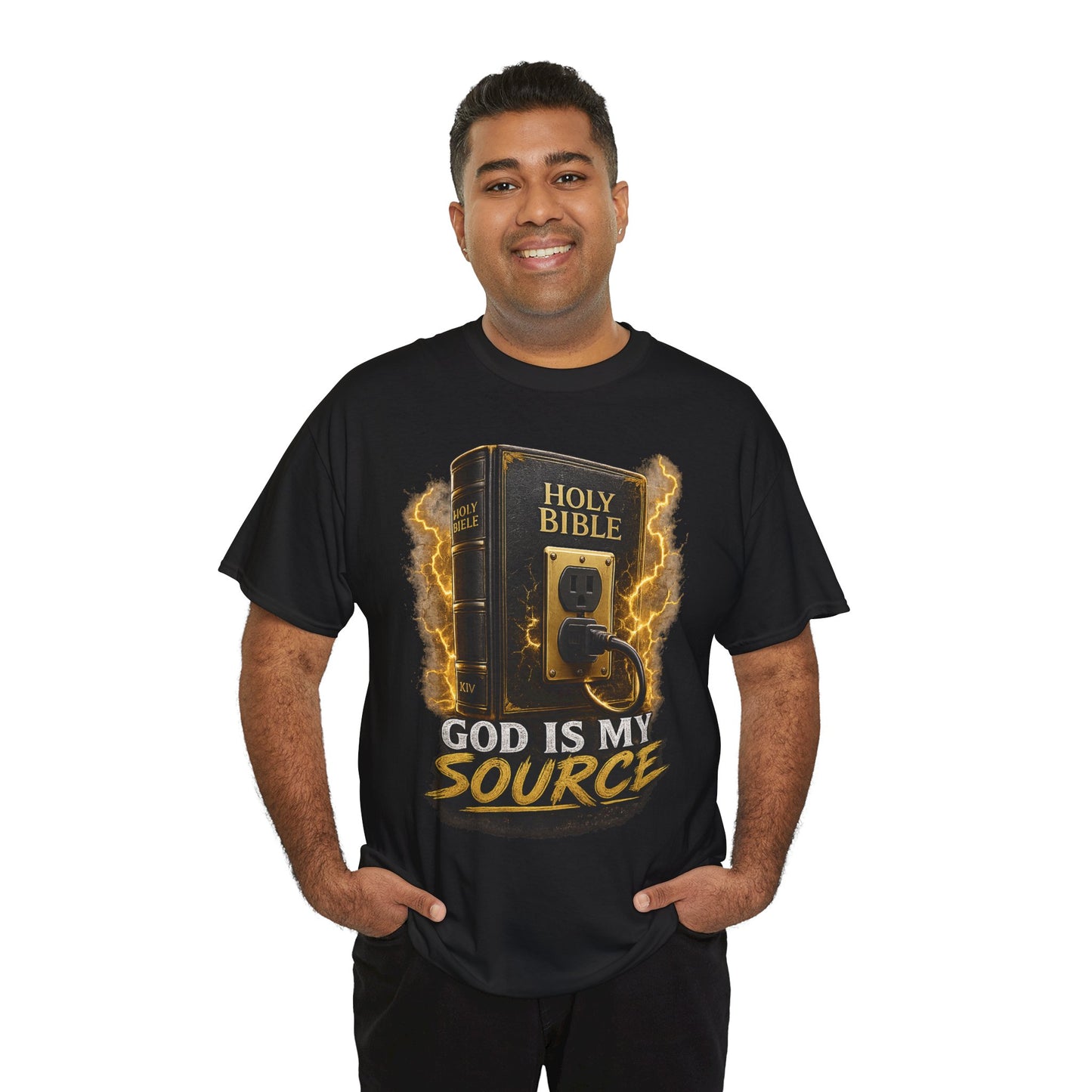 God Is My Source T-Shirt | Holy Bible Power Outlet Christian Tee | Unisex Heavy Cotton Tee