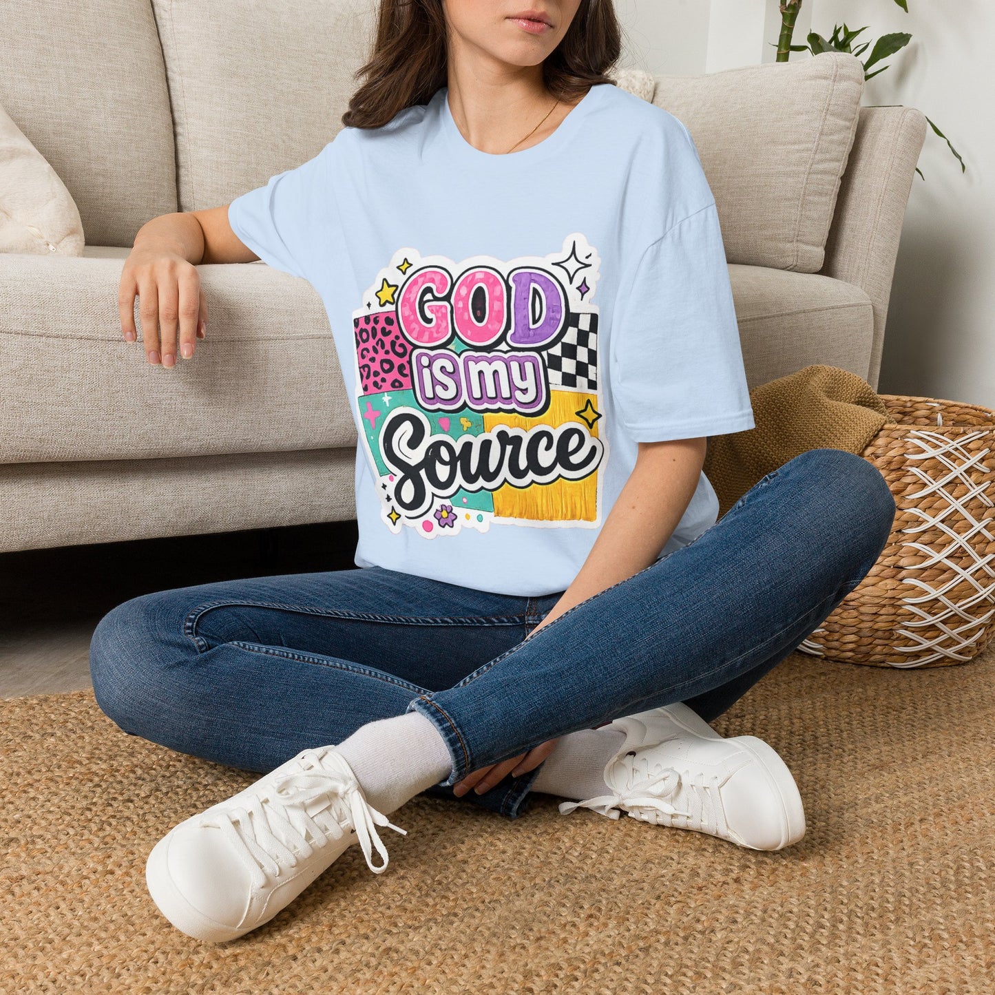 God Is My Source T‑Shirt — Colorful Faith Graphic Tee--Retro Christian Graphic Tee