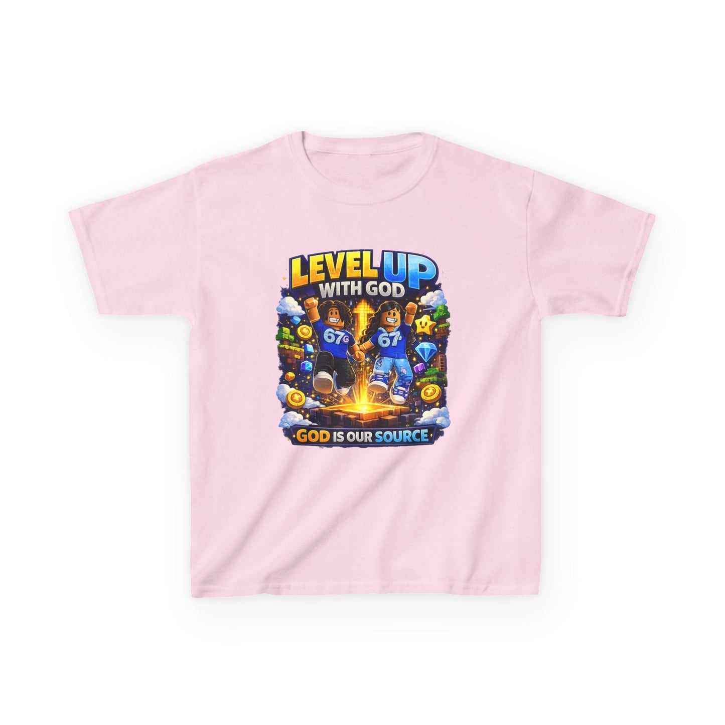 Level Up With God™ Kids Personalized Christian T-Shirt | Upload Your Own Avatar | Faith-Based Custom Tee