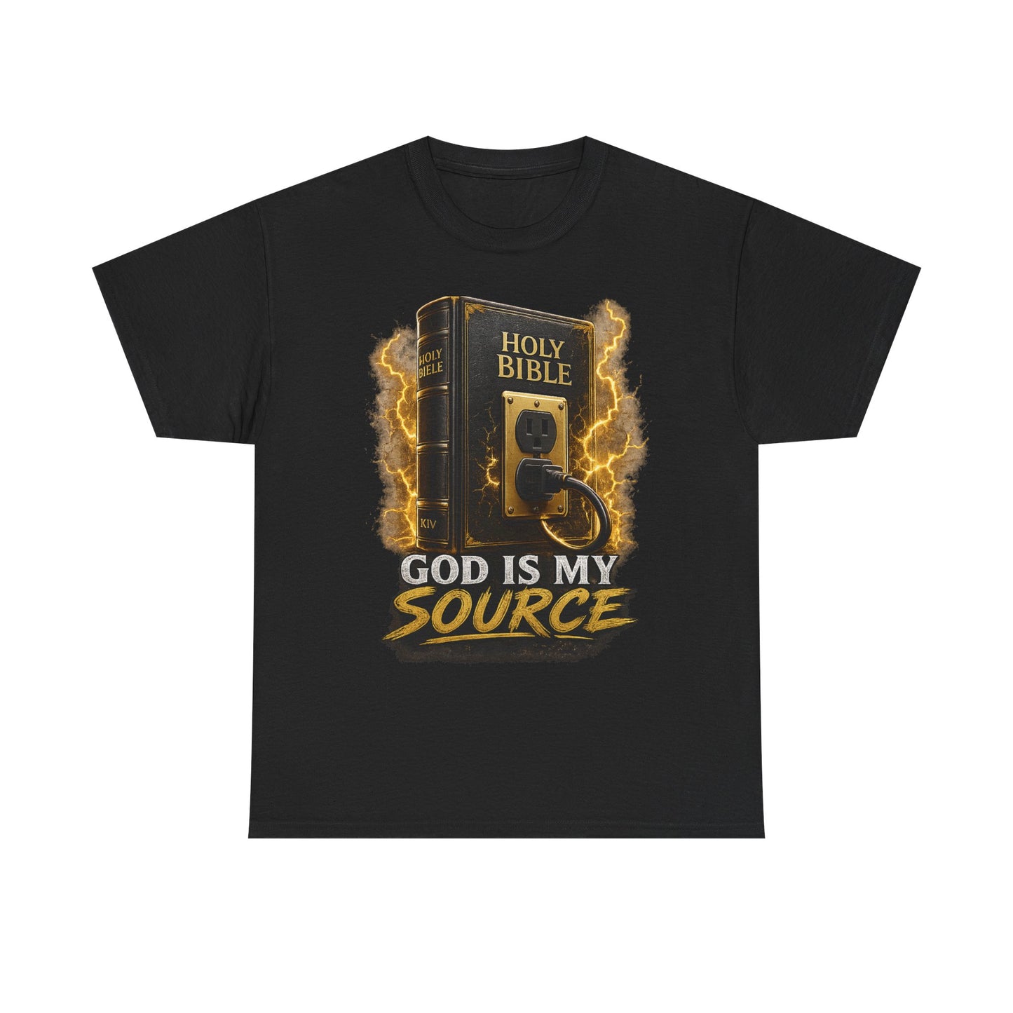 God Is My Source T-Shirt | Holy Bible Power Outlet Christian Tee | Unisex Heavy Cotton Tee