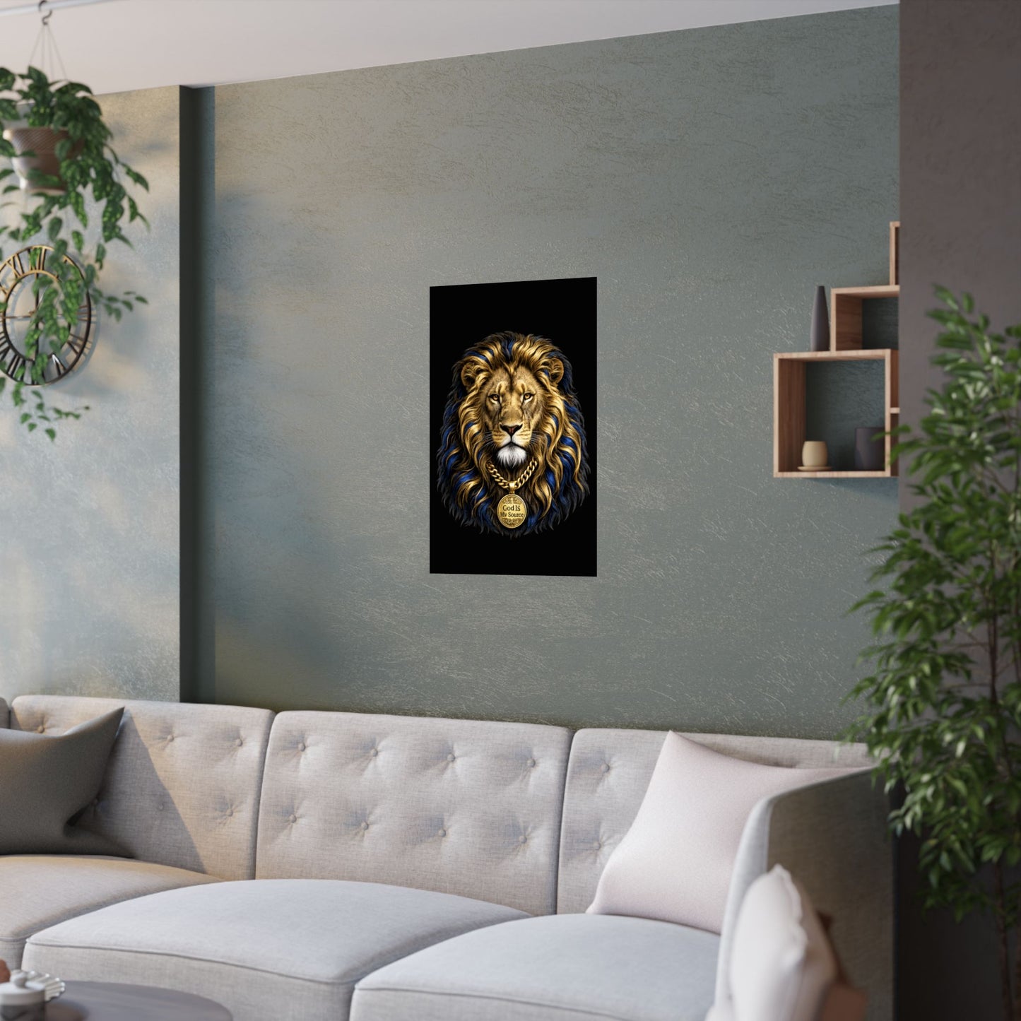 God Is My Source Lion Satin Poster | Christian Wall Art