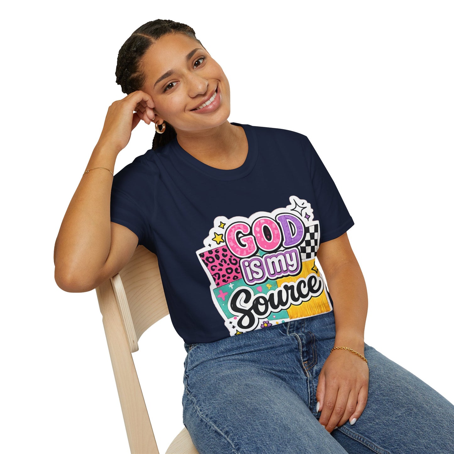 God Is My Source T‑Shirt — Colorful Faith Graphic Tee--Retro Christian Graphic Tee