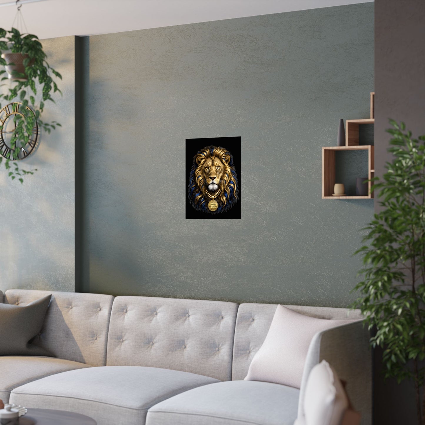 God Is My Source Lion Satin Poster | Christian Wall Art