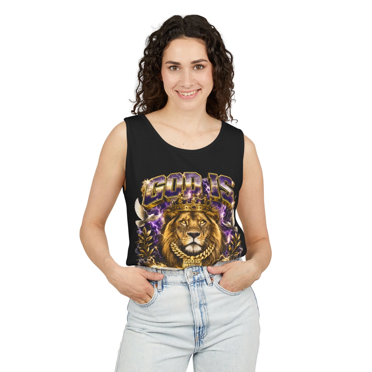God Is My Stronghold Lion Tank Top — Christian Faith Graphic Tank