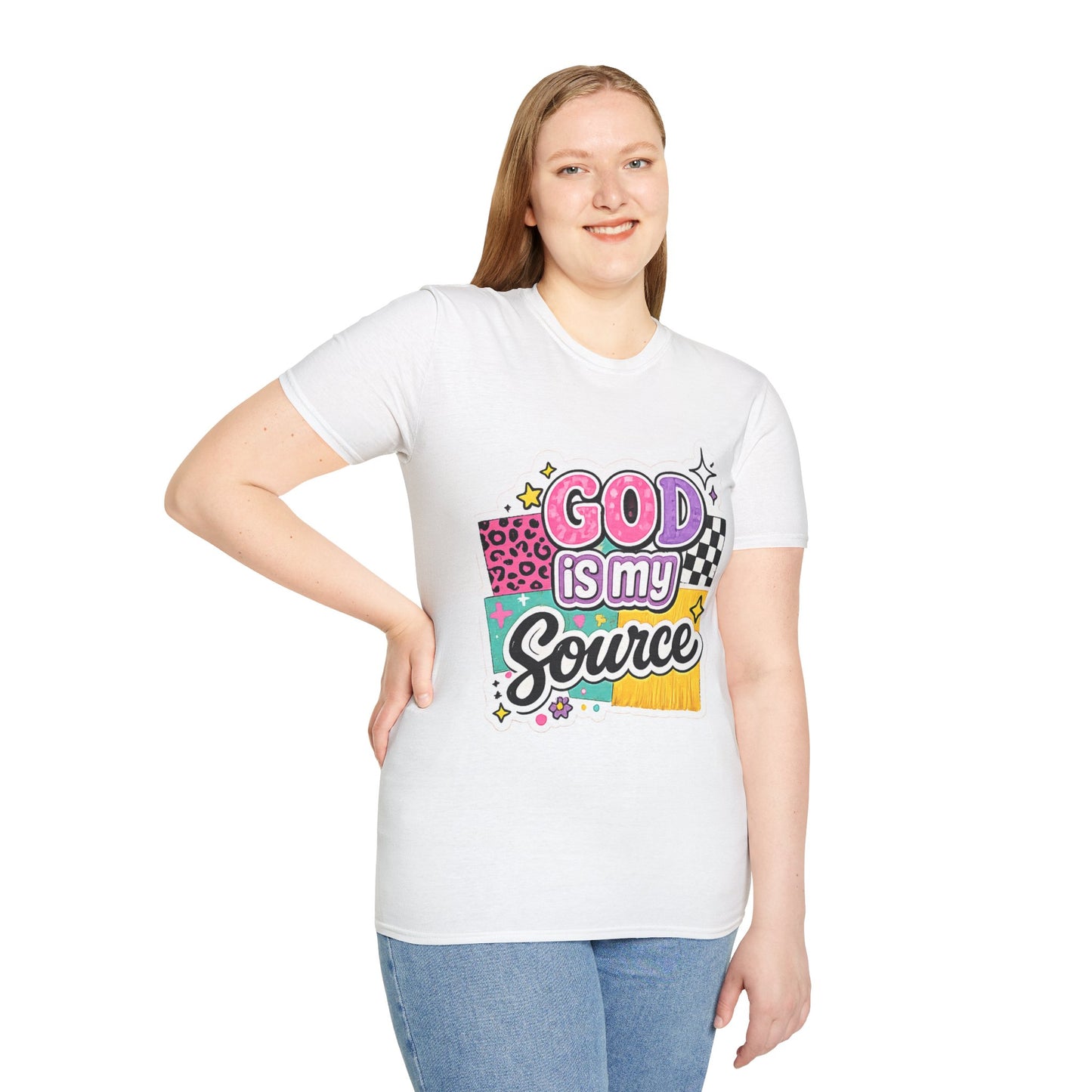 God Is My Source T‑Shirt — Colorful Faith Graphic Tee--Retro Christian Graphic Tee