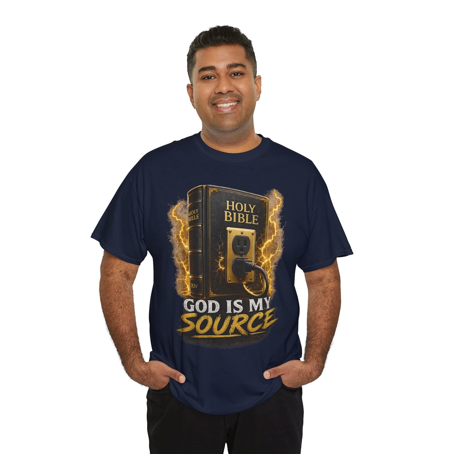 God Is My Source T-Shirt | Holy Bible Power Outlet Christian Tee | Unisex Heavy Cotton Tee