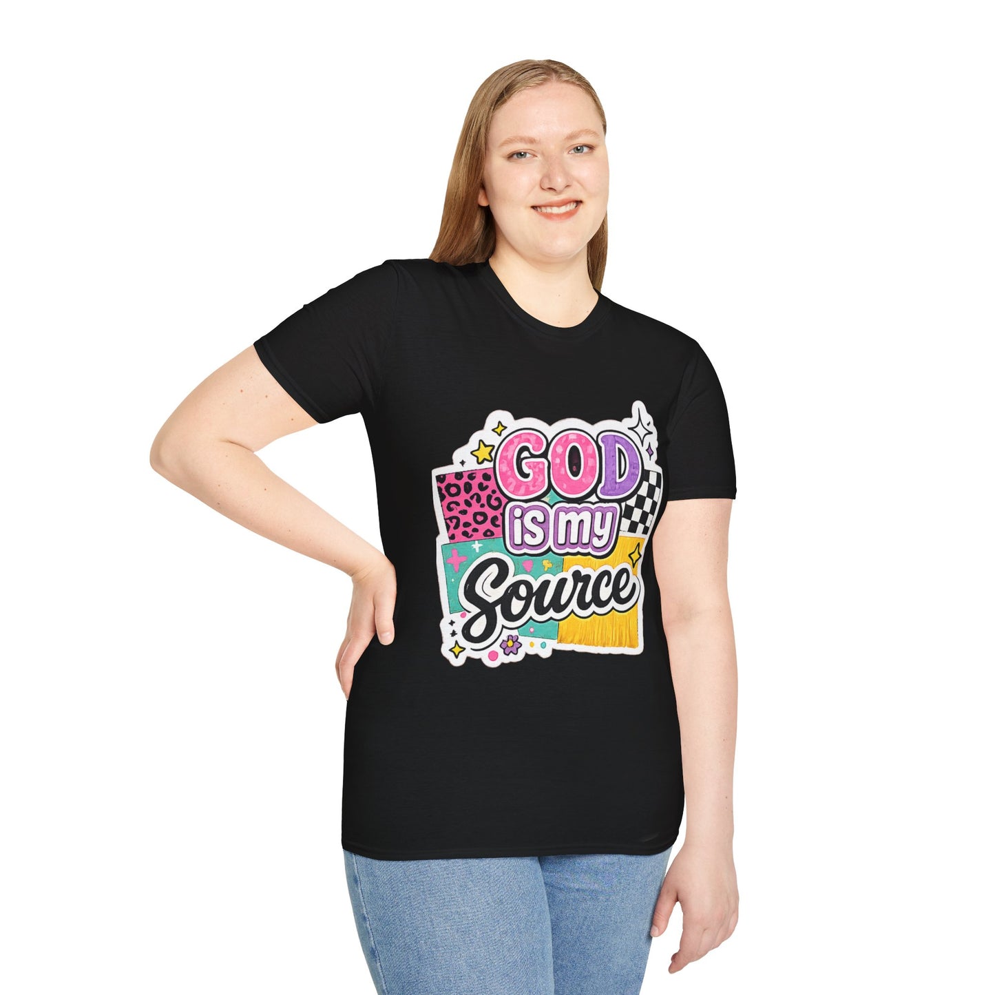 God Is My Source T‑Shirt — Colorful Faith Graphic Tee--Retro Christian Graphic Tee