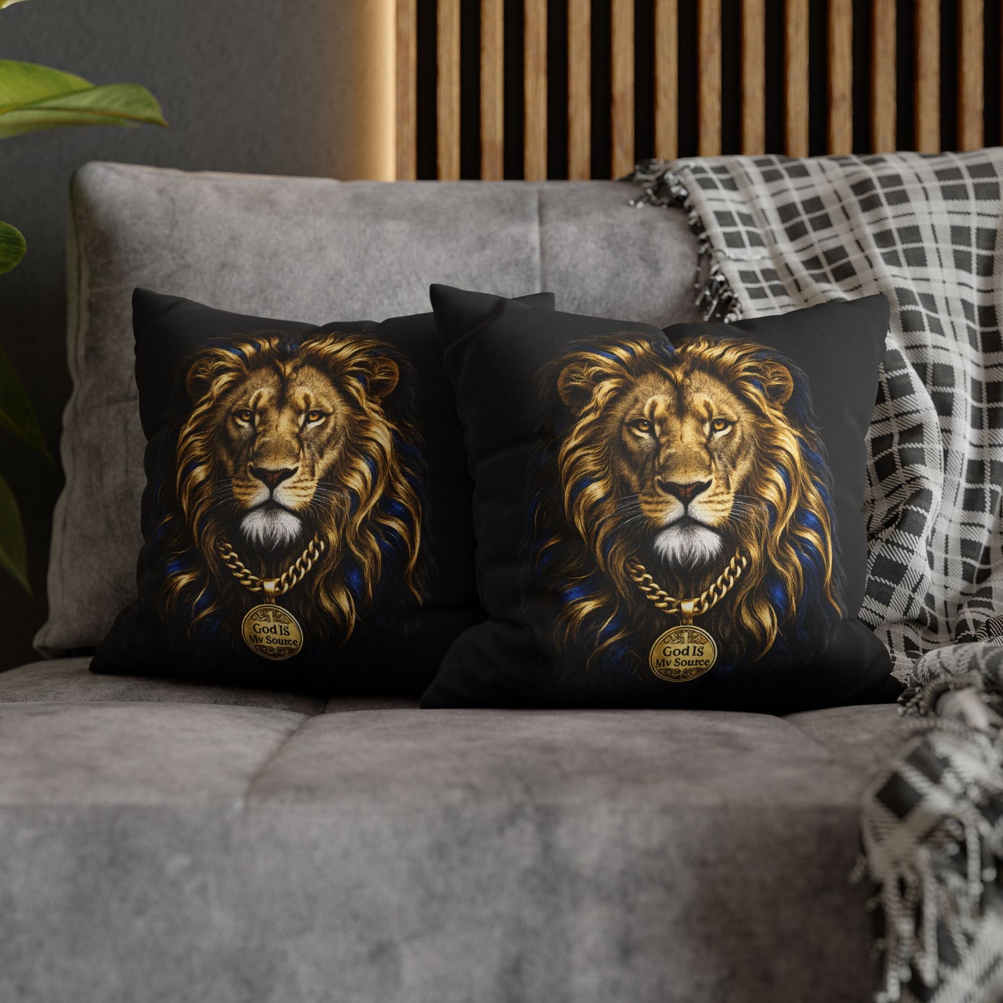 God Is My Source Lion Pillow Cover | Christian Decorative Throw Pillow Cover | Faith-Inspired Home Décor | Double-Sided Print