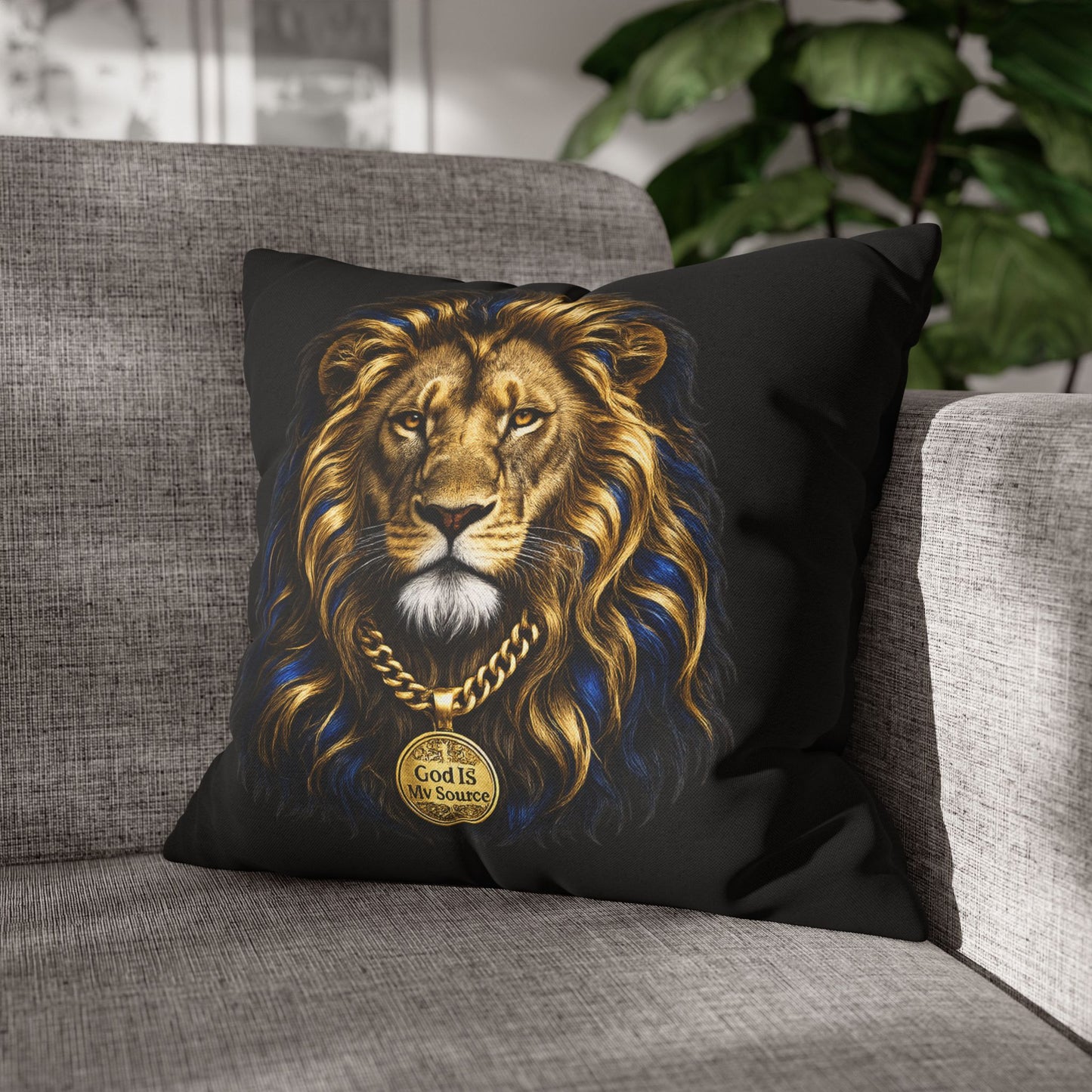 God Is My Source Lion Pillow Cover | Christian Decorative Throw Pillow Cover | Faith-Inspired Home Décor | Double-Sided Print